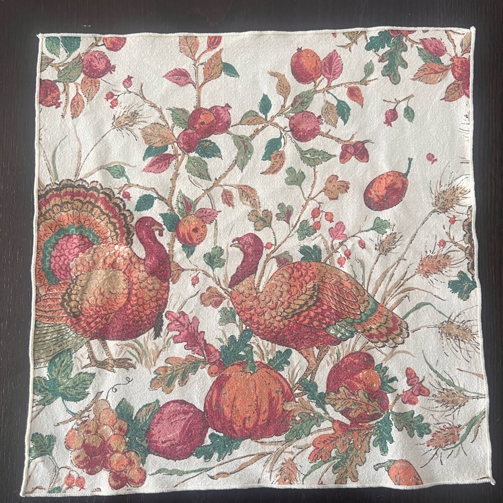 Vintage Autumn/Thanksgiving Turkey Linen Napkins Set of 8